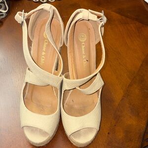 Chase + Chloe Beige Wedge Sandals